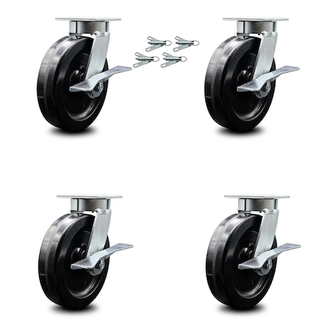 Service Caster 8 Inch Kingpinless Phenolic Wheel Swivel Caster Set with Brakes and Swivel Locks SCC-KP30S820-PHR-SLB-BSL-4